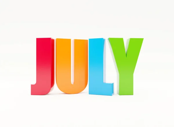 Luglio Mese Calendario Lettere Colorate Sfondo Bianco — Foto Stock