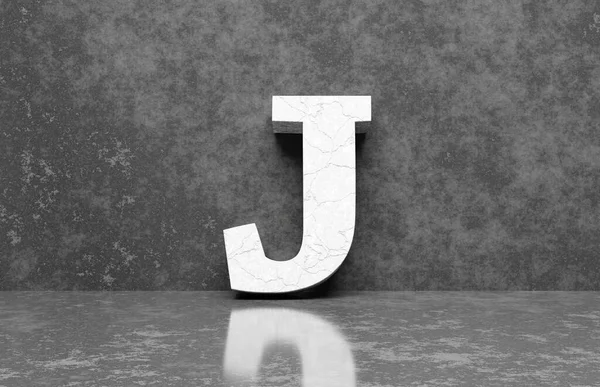 コンクリート壁の上の白い石の手紙J床背景シリーズ3Dレンダリング — ストック写真
