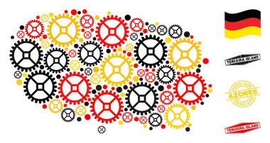 Sanayi Kolajı Terceira Adası Alman Bayrak Renkleri ve Grunge Pulları Haritası