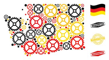 Sanayi Bileşimi Washington Eyalet Haritası Alman Bayrak Renkleri ve Grunge Pulları