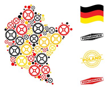 Sanayi Kolajı Podkarpackie Voyvoda Alman Bayrak Renkleri ve Grunge Mühürleri Haritası