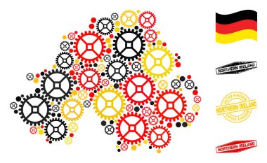 Sanayi Kolajı Kuzey İrlanda Alman Bayrak Renkleri ve Grunge Pulları Haritası