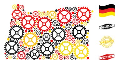 Mekanik Kolajı Oregon Eyalet Haritası Alman Bayrak Renkleri ve Grunge Mühürleri