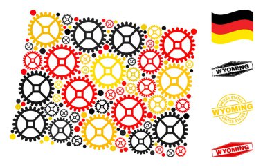 Sanayi Kolajı Wyoming Eyaleti Alman Bayrak Renkleri ve Grunge Pulları Haritası