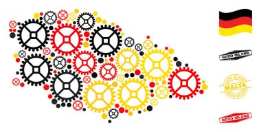 Çarklı Bileşim: Gozo Adası Alman Bayrak Renkleri ve Grunge Mührü Haritası