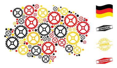 Atölye Kolajı Qinghai Eyaleti Alman Bayrak Renkleri ve Grunge Pulları Haritası