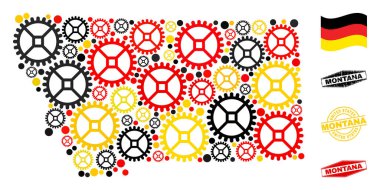 Cog Mozaik Montana Devlet Haritası Alman Bayrak Renkleri ve Grunge Pulları