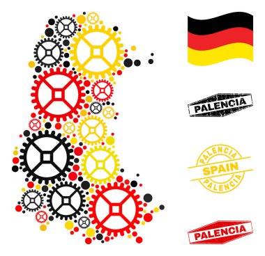 Atölye Kompozisyonu Palencia Eyaleti Alman Bayrak Renkleri ve Grunge Mühürleri Haritası