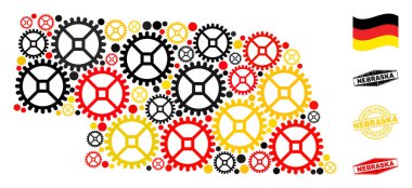 Nebraska Devlet Haritası Alman Bayrak Renkleri ve Grunge Pulları