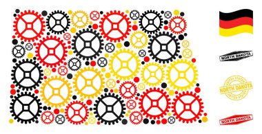 Cog Kompozisyonu Kuzey Dakota Alman Bayrak Renkleri ve Grunge Mühürleri Haritası