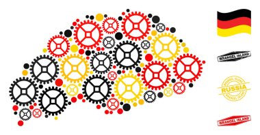 Cog Mozaik Wrangel Adası Alman Bayrak Renkleri ve Grunge Pulları Haritası