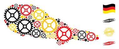 Alman Bayrak Renkleri ve Grunge Mühür Hizmet Kolajı Pico Adası Haritası