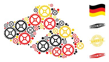 Çarklı Mozaik Lezbiyen Adası Alman Bayrak Renkleri ve Grunge Mührü Haritası