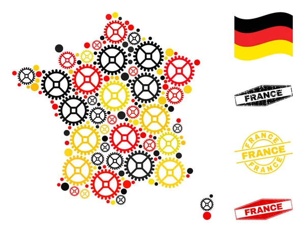Service Collage France Map in German Flag Colors and Grunge Stamps — стоковий вектор