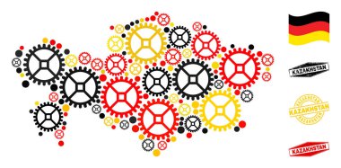 Atölye Mozaik Kazakistan Alman Bayrak Renkleri ve Grunge Mühürleri Haritası