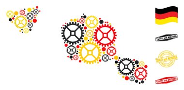 Hizmet Kolajı Tahiti ve Moorea Adaları Alman Bayrak Renkleri ve Grunge Pulları Haritası