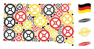 Endüstriyel Mozaik Güney Dakota Devlet Haritası Alman Bayrak Renkleri ve Grunge Pulları