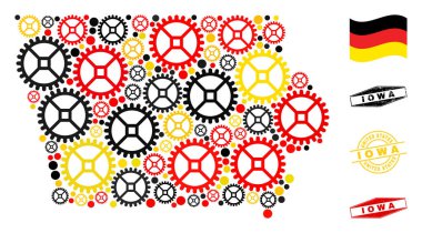 Alman Bayrak Renkleri ve Grunge Mührü ile Iowa Eyaleti Haritası