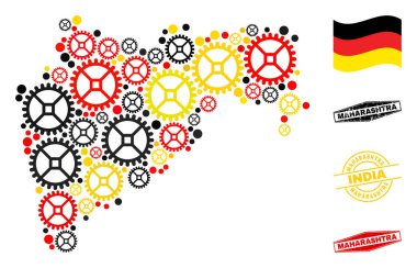 Sanayi Mozaiği Maharashtra Devlet Haritası Alman Bayrak Renkleri ve Grunge Pulları
