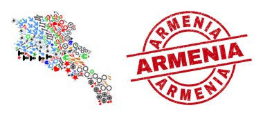 Ermenistan Tehlike Damgası ve Ermenistan Farklı Nesneler Mozaiği Haritası