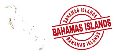 Bahamalar Adaları Tehlike Rozeti ve Bahamalar Adaları Farklı Pictogramlar Harita Kolajı