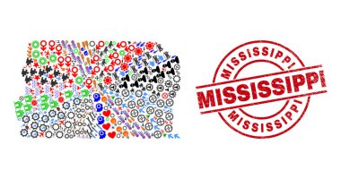 Mississippi Tehlike Mührü ve Brezilya Dağıtım Farklı Simgeler Federal Harita Kolajı