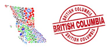 İngiliz Kolombiya Dokulu Rozeti ve İngiliz Kolombiya Haritası Değişik Semboller Mozaiği