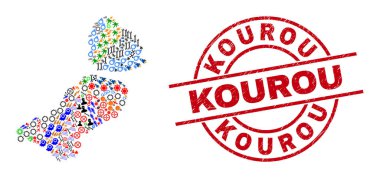 Kourou Tehlike Rozeti ve Flevoland Eyaleti Farklı Piktogramlar Harita Kolajı