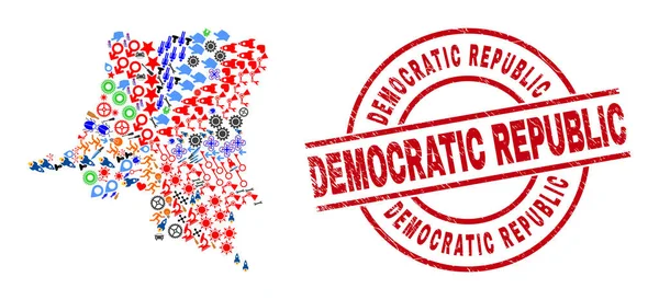 Demokratik Cumhuriyet, Kongo Harita Mozaiğinin Mühür ve Demokratik Cumhuriyeti 'ni Çizdi — Stok Vektör