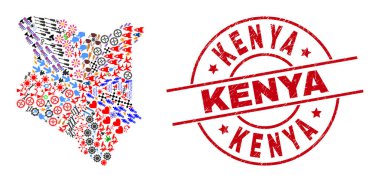 Kenya Kalıplı Rozet ve Kenya Farklı Simgeler Haritası Mozaiği
