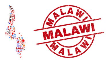Malawi Tehlike Mührü ve Malawi Harita Kolajı Farklı Simgeler