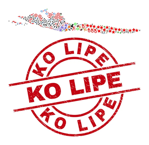 Ko Lipe Grunge Mühür Mührü ve Hvar Adası Haritası Farklı Semboller Mozaiği