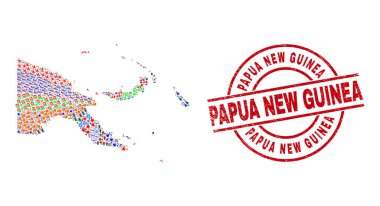 Papua Yeni Gine Tehlike Mührü ve Papua Yeni Gine Haritası Farklı Resim Kolajı