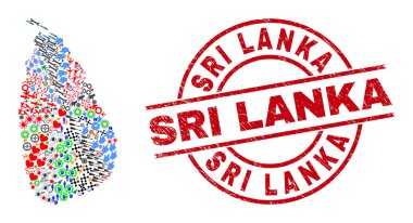 Sri Lanka Tehlike Mührü ve Sri Lanka Harita Kolajı Farklı Pictogramlar
