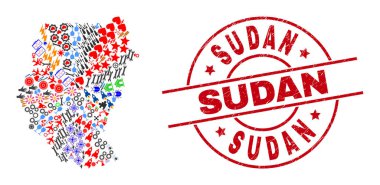Sudan Tehlike Mührü ve Sudan Haritası Değişik Semboller Mozaiği