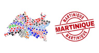 Martinique Çizilmiş Mühür ve Tataristan Farklı Semboller Mozaiği Haritası