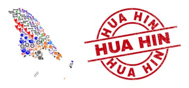 Hua Hin Tehlike Mührü ve Koh Chang Harita Kolajı Farklı Simgeler