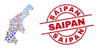 Saipan Tehlike Mührü ve Saipan Adası Harita Kolajı