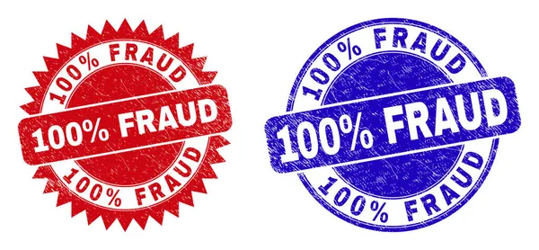 100% Rabatt FRAUD Rounded und Rosette Stempelsiegel mit unsauberer Textur — Stockvektor