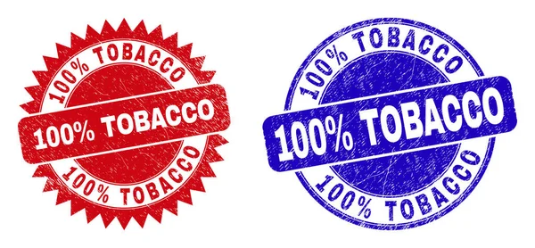 Sceaux de timbre ronds et rosettes TOBACCO 100 discount avec surface de détresse — Image vectorielle