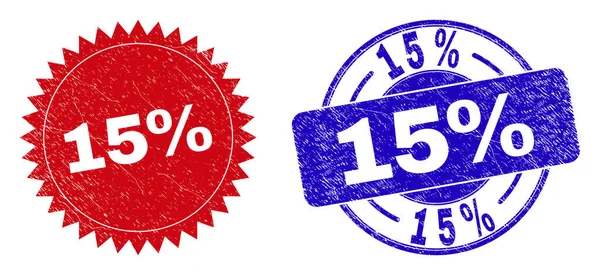 15 desconto selos redondos e roseta com superfície riscada —  Vetores de Stock