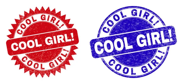 COOL GIRL Selos redondos e roseta com textura de borracha — Vetor de Stock