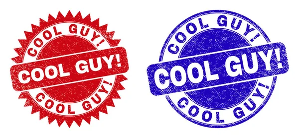 COOL GUY Round and Rosette Stamps with Scratched Surface — Stock Vector