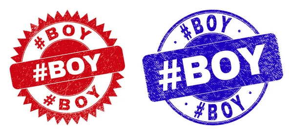 Hashtag BOY Rounded und Rosette Wasserzeichen mit Distress Style — Stockvektor