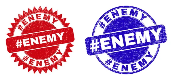 Hashtag ENEMY Round και Rosette υδατογραφήματα με υφή Grunge — Διανυσματικό Αρχείο