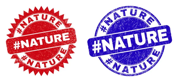 Hashtag NATURE Στρογγυλεμένο και Ροζέτα Γραμματόσημα με Ξυστό Επιφάνεια — Διανυσματικό Αρχείο