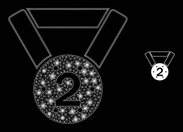 Medalha de lugar Vector Mesh Net 2Nd com pontos de constelação Glitter — Vetor de Stock