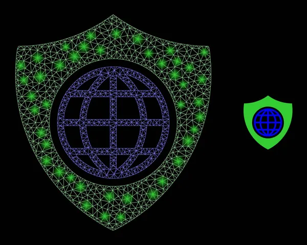 Vector Mesh Net Global Shield with Glowing Network Stars — 스톡 벡터