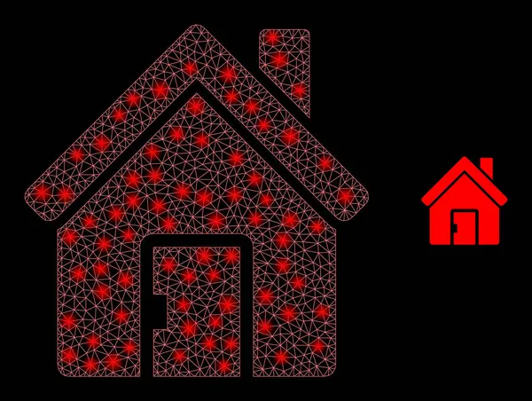 Hogar de malla vectorial con llamaradas de carcasa brillante — Vector de stock