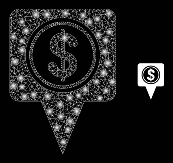 Vector Mesh Web Dollar Map Marker with Glare Wire Frame Flashes — 스톡 벡터